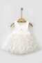 Daisy Detailed Zigzag Tulle Snap Fastener Baby Bodysuit Dress (100% Cotton) - 3