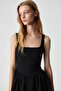 Doumbıan Women's Slim Zippered Body Hugging Pool Collar Short Black Dress - 4
