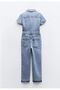 Allbucks Za * -Ra Zippered Half Sleeve Long Denim Jumpsuit Abzra0111 - 6
