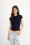 Women's Navy Blue Crew Neck Short Sleeve Ultra Soft T-Shirt - 2