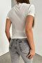 Women's Crew Neck and Waist Drawstring Sandy Fabric Short Sleeve Blouse - 2