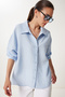 Striped Flowy Viscose Shirt Sky Blue Lcr0074 - 4