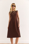 Women's Straight Bitter Brown Pocket Flared Dress Elb-19000480 - 6