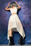 Asymmetric Blue Ecru Lace Detail Skirt - 2