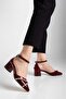 Claret Red Patent Leather Shoes with Stones (Large Size) - 3