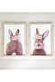 Natural Wood Edged Cute Rabbit Wall Decor Table Set for Living Room Living Bedroom - 2