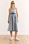 Women's Blue Strap Belted Midi Flared Denim Dress Elb-19002407 - 2