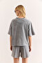 Women's Gray Bow Detailed Bottom Top Washed Shorts Tracksuit Set Etkm-0000083 - 6
