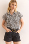 Women's Leopard Black Flared Linen Bat Shirt Gml-19001317