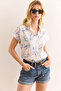 Women's Leaf Navy Blue Flared Linen Bat Shirt Gml-19001317