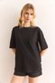 Women's Black Pearl Ribbon Detailed Regular Fit Cotton T-Shirt Tsh-19000899 - 3