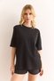 Women's Black Pearl Ribbon Detailed Regular Fit Cotton T-Shirt Tsh-19000899 - 7