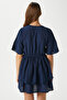 Women's Devin Navy Blue Elastic Waist Layered Midi Dress - 5