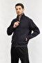 Navy Blue Men's Sweatshirt - Stand Collar and Zipper Closure, Logo 6D1Ma8 1Jhsz-0920 - 4