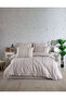 Natural Beige Cotton Ranforce Double Duvet Cover Set with Elastic Sheets - 2