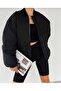 Unisex Black Oversize Double Pocket Bomber Jacket College Jacket - 5