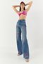 Women's Blue Rose Pattern Colorful Stone Printed High Waist Straight Denim Trousers 1071 60283315 - 6