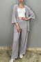Women's Gray Color Palazzo Trousers - Kimono Set