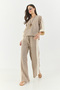 Women's Mink Striped V-Neck Necklace Accessory Linen Top and Bottom Set 25106 60283319 - 3