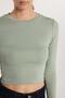 Women's Slim Fit Cotton Long Sleeve Solid Green Crew Neck Blouse - 3
