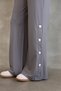 Women's Button Detailed Wide Leg Trousers – Elastic Waist, Comfortable Fit, Seasonal - 4