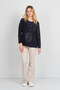 Women's Beaded Embroidered Patterned Long Sleeve Mother Blouse 5737 Navy Blue - 2
