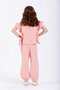 Pink Color Girl's Tracksuit Set with Ruffled Sides - 4