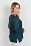 Women's Crew Neck Embellished Long Sleeve Blouse 4530 Emerald - 4