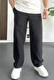 Men's Buttoned Waist Baggy Mold Pleated Trousers Black Edw357