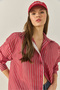 Women's Red Lace Detailed Striped Oversize Modal Shirt 4792 60281050 - 4