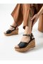 Corkina Black Wedge Heeled Women's Sandals - 2