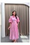 Pink Embroidered Balloon Sleeve Belted Dress - 4