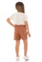 Short Sleeve Front Pocket Detailed Ecru Brick Color Girl's Shorts Suit - 5