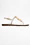 Joe Beige Sea Shell Genuine Leather Flip Flops Women's Sandals - 6