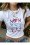 Women's White Dirty Martini Club Printed Crew Neck Tight Crop Tshirt