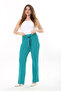 Women's Large Size Green Side Pocket Belted Waist Lycra Classic Pants 65N37568 - 4