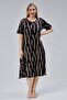 Short-Sleeved Loose Black Taupe Striped Women's Dress