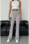 Gray High Waist Belted Spanish Wide Leg Scuba Crepe Fabric Leggings