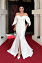 Crepe Fabric Shoulder Detailed Fish Dress - White