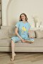 Mother Daughter Short Sleeve Crew Neck Printed Lemon Blue Pajamas Set - 3
