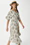 Women's Katy Green Floral Elastic Waist Slit Viscose Summer Dress - 7