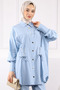 Baby Blue Modal Tunic Trousers Suit with Laced Sleeves and Waist - 4
