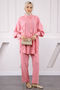 Pink Modal Tunic Trousers Suit with Lace-Up Sleeves and Waist - 2