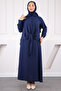 Navy Blue Front Tie Shirt Skirt Suit - 2