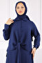 Navy Blue Front Tie Shirt Skirt Suit - 4