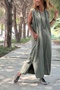 Khaki Hooded Sleeveless Pocket Slit Cotton Loose Woven Dress 120 60 - 3