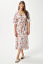 Women's Katy Pink Floral Elastic Waist Slit Viscose Summer Dress - 5