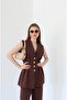 Women's Waist Fitted Gold Button Detailed Lined Vest Set - 8
