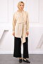 Beige Belt Detailed Wrap Shirt - 2