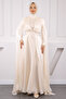 Beige Shoulder Detailed Draped Evening Dress - 2